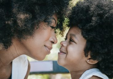 Mom and daughter in duality of parenting